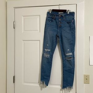 Madewell cropped, ripped jeans